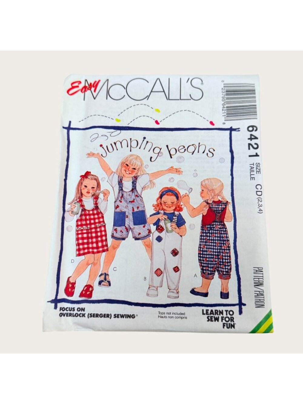 Vintage 1990s McCalls Sewing Pattern 6421 Childrens Overall Romper Jumper Sz 2-4